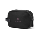 Trousse de toilette en polyester recyclé au toucher doux avec poignée couleur noir vue avec logo