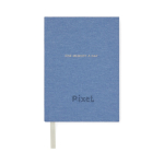 Carnet en papier recyclé avec marque-page, feuilles lignées A5 couleur bleu vue avec logo