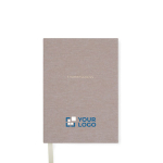 Carnet en papier recyclé avec couverture en tissu et marque-page A5 couleur beige avec zone d'impression