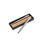 Ensemble stylo et roller en acier inoxydable recyclé avec encre noire couleur argenté mat troisième vue