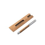 Roller en acier inoxydable recyclé avec clip en liège et encre bleue couleur naturel troisième vue