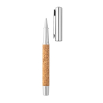 Roller en acier inoxydable recyclé avec clip en liège et encre bleue couleur naturel troisième vue