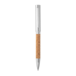 Stylo en liège et métal avec mécanisme tournant et encre bleue couleur naturel première vue