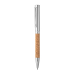 Stylo en liège et métal avec mécanisme tournant et encre bleue couleur naturel deuxième vue