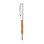 Stylo en liège et métal avec mécanisme tournant et encre bleue couleur naturel
