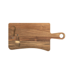 Planche à découper en bois d'acacia avec 2 ustensiles couleur bois foncé première vue