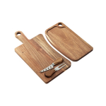 Planche en bois d'acacia certifié avec bordure et poignée couleur bois foncé troisième vue