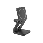 Chargeur magnétique pliable en ABS 3-en-1 servant de support couleur noir troisième vue