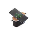 Haut-parleur portable en RPET avec chargeur sans fil ultra-rapide couleur gris foncé troisième vue