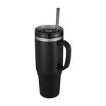 Grand gobelet avec une paille à double paroi 1,2 L couleur noir vue détail 1