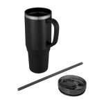 Grand gobelet avec une paille à double paroi 1,2 L couleur noir troisième vue
