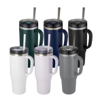 Grand gobelet avec une paille à double paroi 1,2 L couleur noir vue latérale
