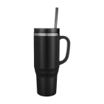 Grand gobelet avec une paille à double paroi 1,2 L couleur noir deuxième vue latérale