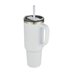 Gobelet à double paroi isolé sous vide avec paille 1,2 L couleur blanc