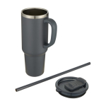 Gobelet à double paroi isolé sous vide avec paille 1,2 L couleur gris deuxième vue