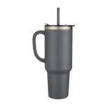 Gobelet à double paroi isolé sous vide avec paille 1,2 L couleur gris deuxième vue latérale