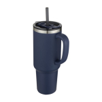 Gobelet à double paroi isolé sous vide avec paille 1,2 L couleur bleu marine