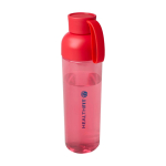 Bouteille en plastique recyclé avec poignée en silicone 600 ml couleur rouge vue avec impression sérigraphique