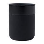 Gobelet en céramique avec revêtement silicone et couvercle 330 ml couleur noir deuxième vue frontale