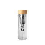 Bouteille en verre borosilicate avec infuseur et bouchon bambou 400 ml avec zone d'impression