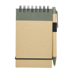 Bloc-notes en papier recyclé avec anneaux A7 feuilles lignées couleur vert deuxième vue frontale