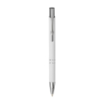 Stylo bille en aluminium avec revêtement doux au toucher encre noire couleur blanc deuxième vue frontale