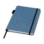 Carnet avec couverture tissu RPET et porte-stylo A5 feuilles lignées couleur cyan