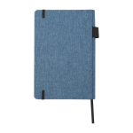Carnet avec couverture tissu RPET et porte-stylo A5 feuilles lignées couleur cyan deuxième vue arrière