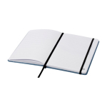 Carnet avec couverture tissu RPET et porte-stylo A5 feuilles lignées couleur cyan deuxième vue