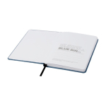 Carnet avec couverture tissu RPET et porte-stylo A5 feuilles lignées couleur cyan quatrième vue