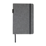 Carnet avec couverture tissu RPET et porte-stylo A5 feuilles lignées deuxième vue frontale