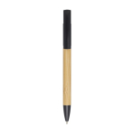 Stylo en bambou avec support de téléphone intégré encre bleue couleur noir