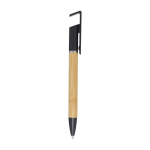 Stylo en bambou avec support de téléphone intégré encre bleue couleur noir deuxième vue latérale