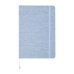 Carnet à couverture rigide en coton recyclé A5 feuilles lignées couleur bleu ciel deuxième vue frontale