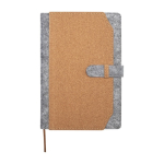 Carnet en feutre et liège recyclés avec pochettes A5 feuilles lignées couleur naturel deuxième vue frontale