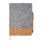 Carnet couverture en liège et feutre recyclés A5 feuilles lignées couleur naturel deuxième vue frontale