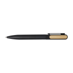 Stylo en aluminium recyclé avec partie en bambou encre noire couleur noir deuxième vue frontale