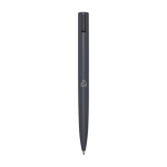 Stylo en aluminium et plastique recyclé avec clip encre bleue couleur gris taupe deuxième vue arrière