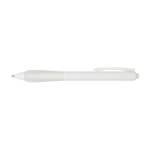 Stylo en plastique recyclé avec corps en caoutchouc encre noire couleur blanc transparent deuxième vue frontale