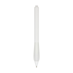 Stylo en plastique recyclé avec corps en caoutchouc encre noire couleur blanc transparent deuxième vue arrière