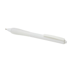 Stylo en plastique recyclé avec corps en caoutchouc encre noire couleur blanc transparent deuxième vue