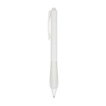 Stylo en plastique recyclé avec corps en caoutchouc encre noire couleur blanc transparent vue latérale