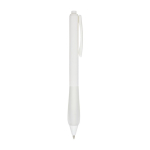 Stylo en plastique recyclé avec corps en caoutchouc encre noire couleur blanc transparent deuxième vue latérale