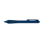 Stylo en plastique recyclé avec corps en caoutchouc encre bleue deuxième vue frontale