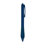 Stylo en plastique recyclé avec corps en caoutchouc encre bleue deuxième vue latérale