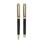 Ensemble stylo et roller avec finition chromée dorée encre bleue couleur doré deuxième vue frontale