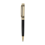 Ensemble stylo et roller avec finition chromée dorée encre bleue couleur doré vue latérale