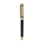 Ensemble stylo et roller avec finition chromée dorée encre bleue couleur doré troisième vue latérale