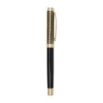 Ensemble stylo et roller avec finition chromée dorée encre bleue couleur doré quatrième vue latéral