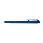 Stylo en plastique recyclé et pointe en acier inoxydable encre noire couleur bleu deuxième vue frontale